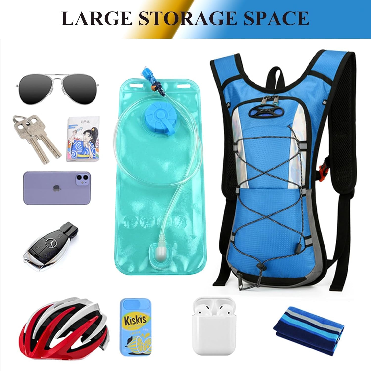 Cycling Hydration Backpack with 2L Water Bladder and Running Belt, Lightweight Daypack for Running, Hiking, Riding, Camping, and Climbing – Fits Men & Women