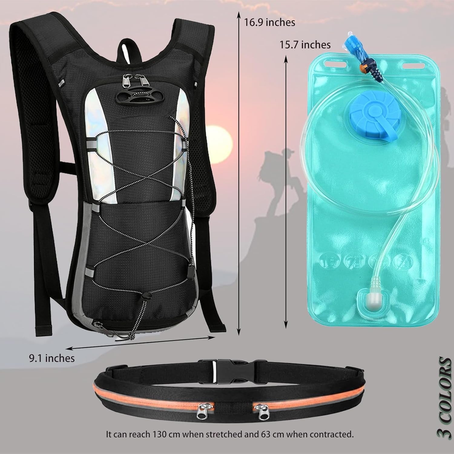 Cycling Hydration Backpack with 2L Water Bladder and Running Belt, Lightweight Daypack for Running, Hiking, Riding, Camping, and Climbing – Fits Men & Women