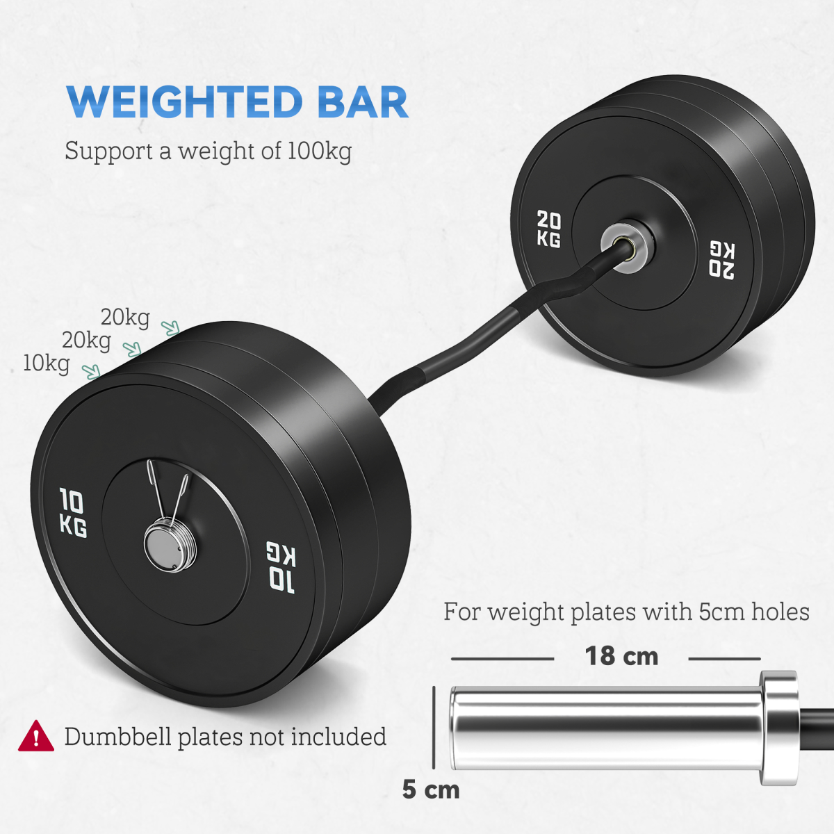120cm EZ Curl Bar with Spring Clips, Barbell Bar for 5cm Weight Plates, 8kg