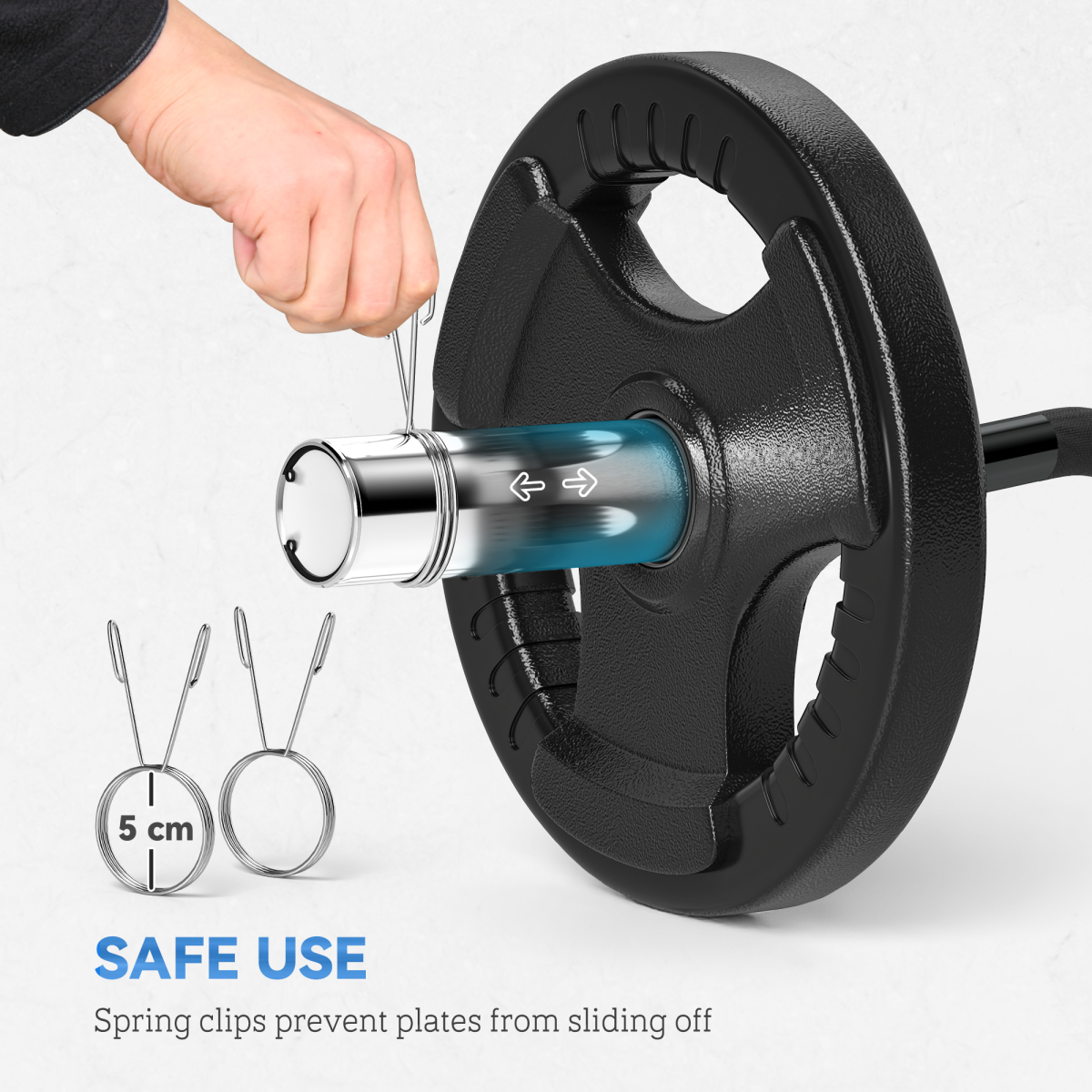 120cm EZ Curl Bar with Spring Clips, Barbell Bar for 5cm Weight Plates, 8kg