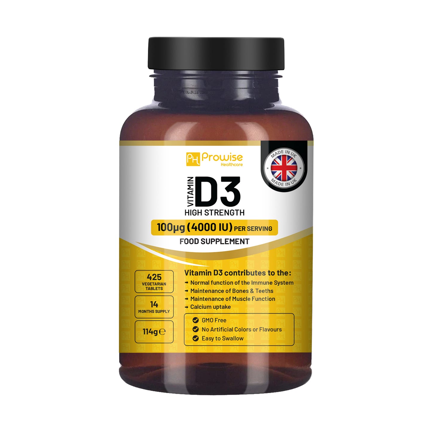 Prowise Vitamin D3 1000IU Vegetarian Tablets | 180 Count | Plant-Based