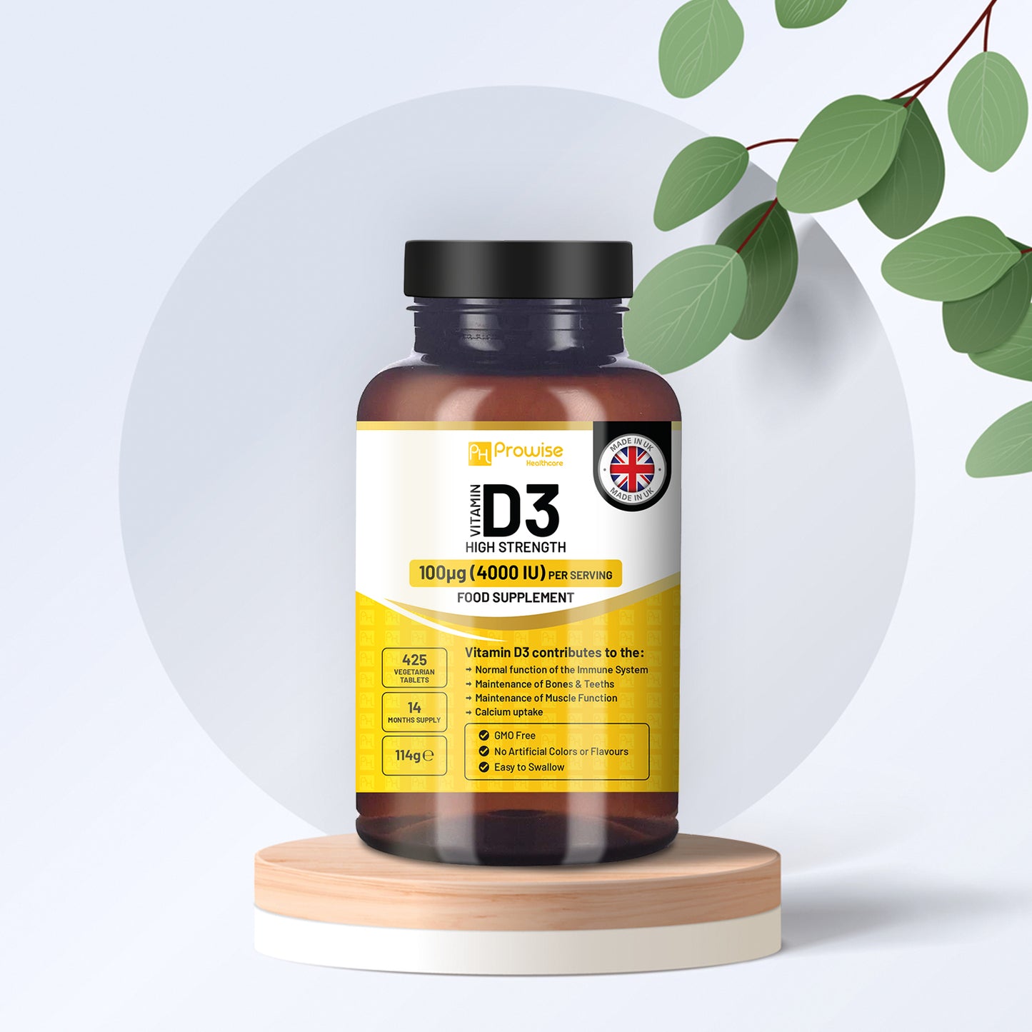 Prowise Vitamin D3 1000IU Vegetarian Tablets | 180 Count | Plant-Based