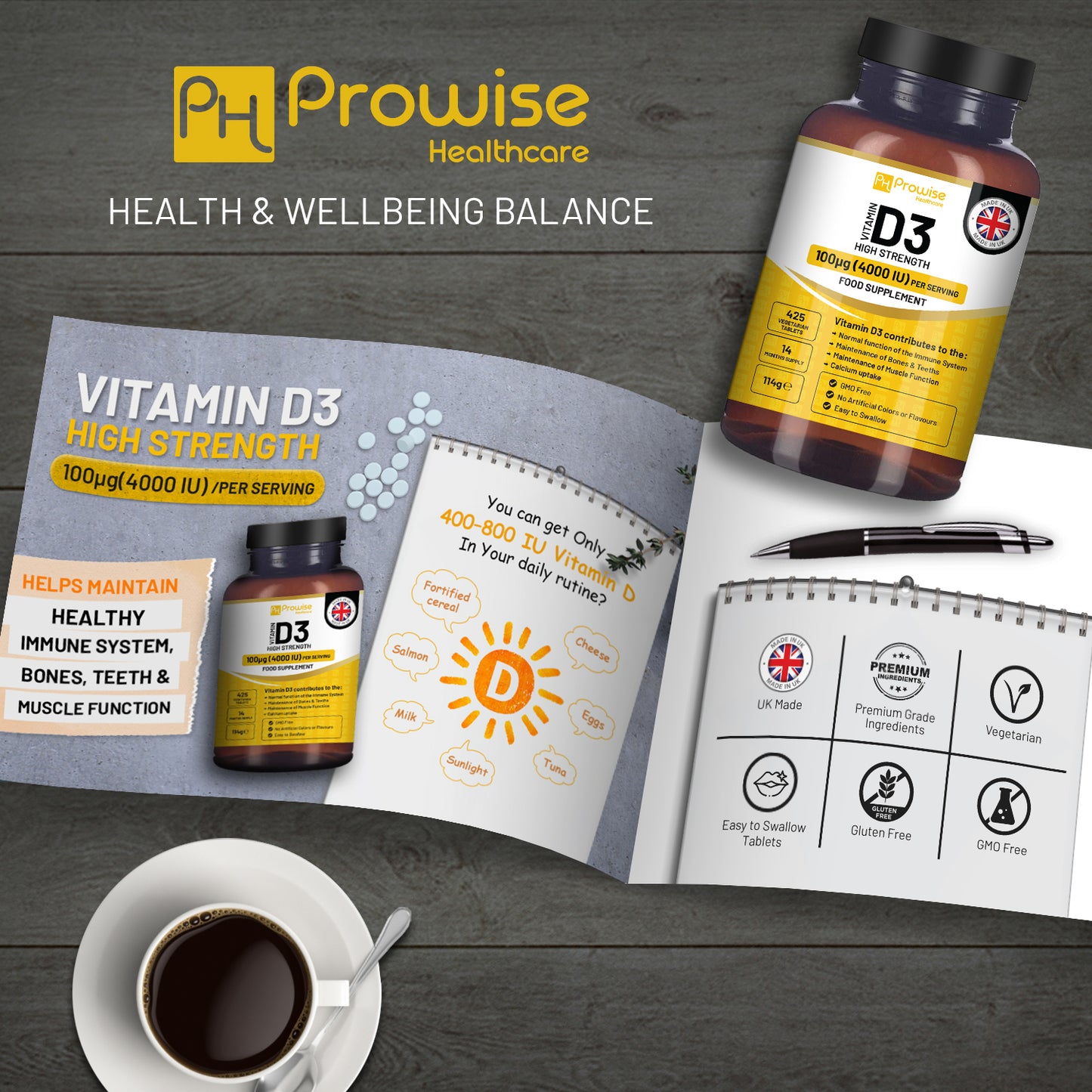 Prowise Vitamin D3 1000IU Vegetarian Tablets | 180 Count | Plant-Based
