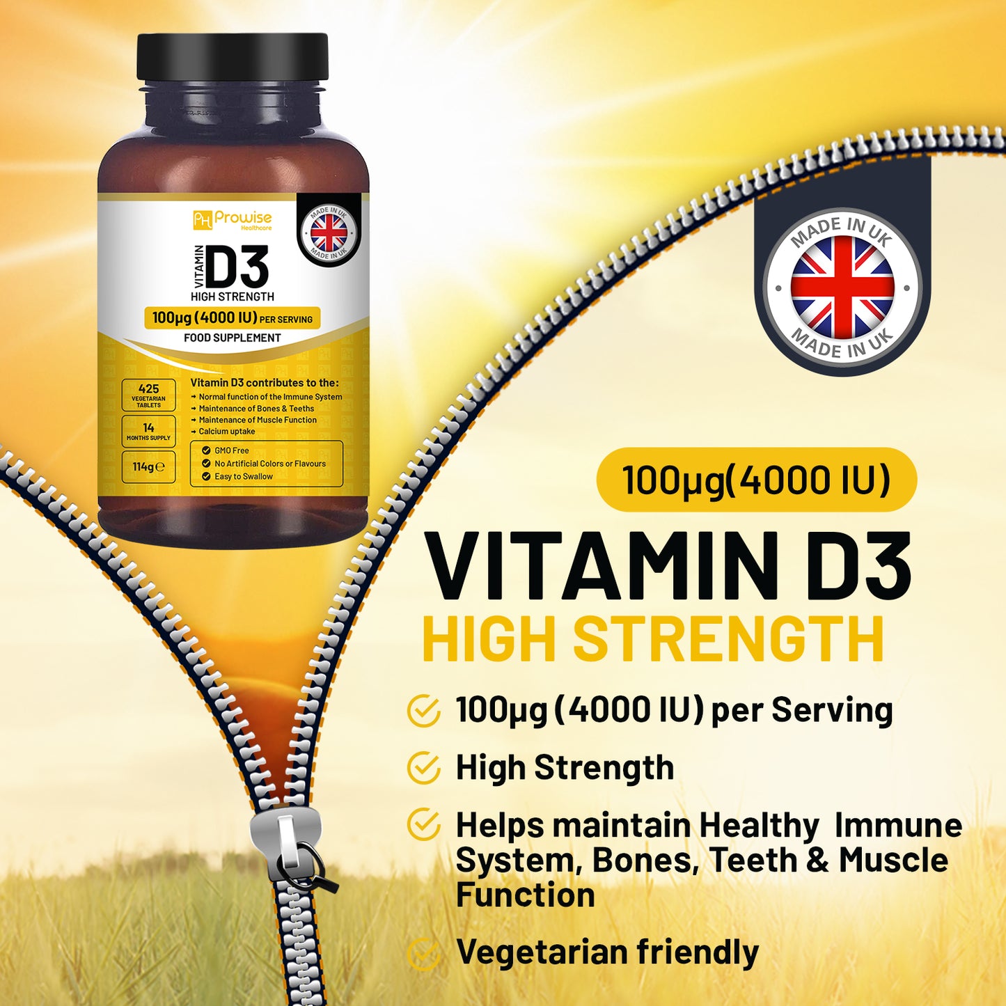 Prowise Vitamin D3 1000IU Vegetarian Tablets | 180 Count | Plant-Based