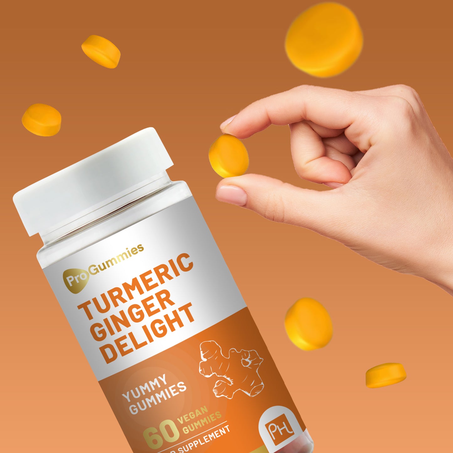Turmeric & Ginger Vegan Gummies | Natural Peach Flavour | 60 Gummies