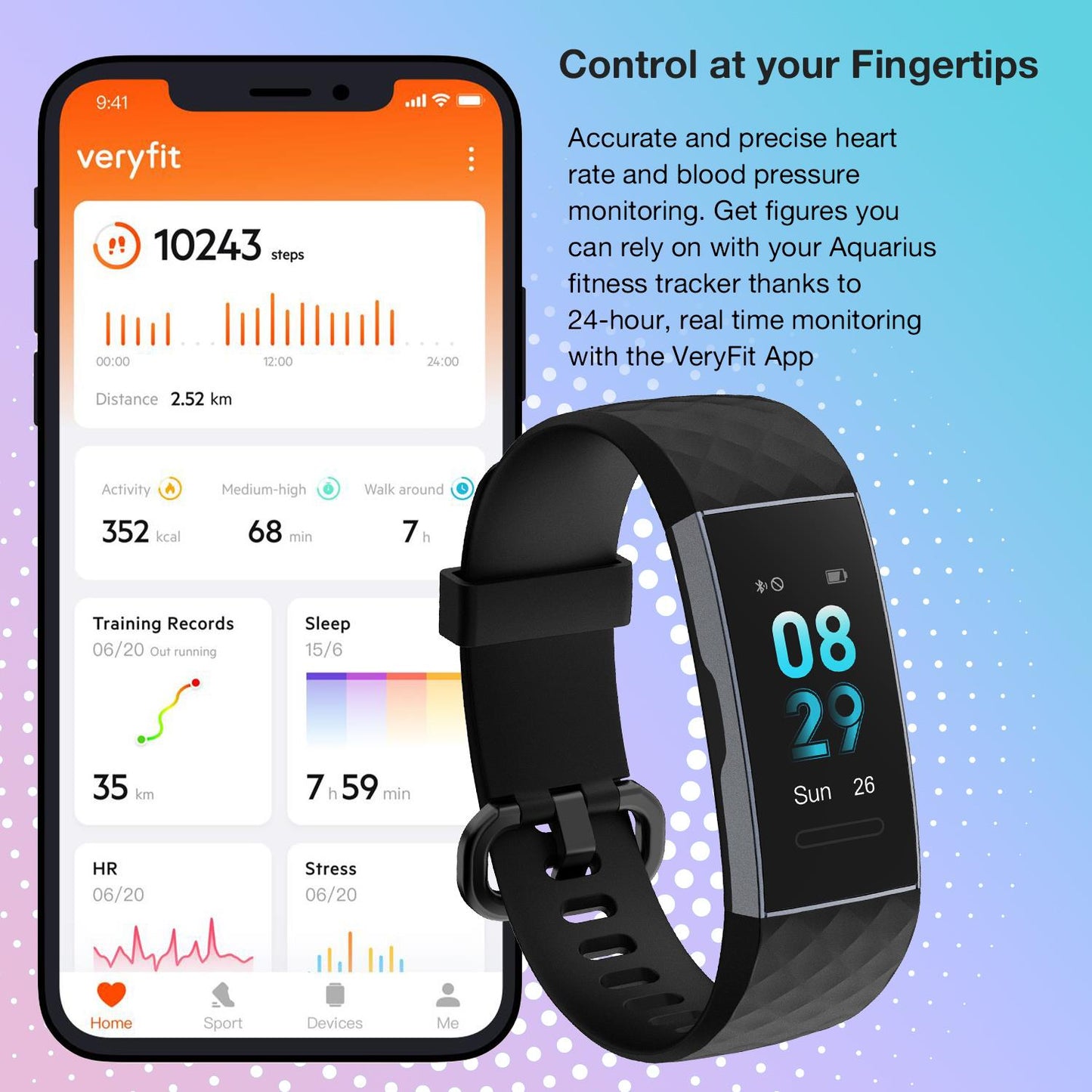 Aquarius IP67 Waterproof Bluetooth Fitness Tracker | Activity & Step Counter Watch – Black