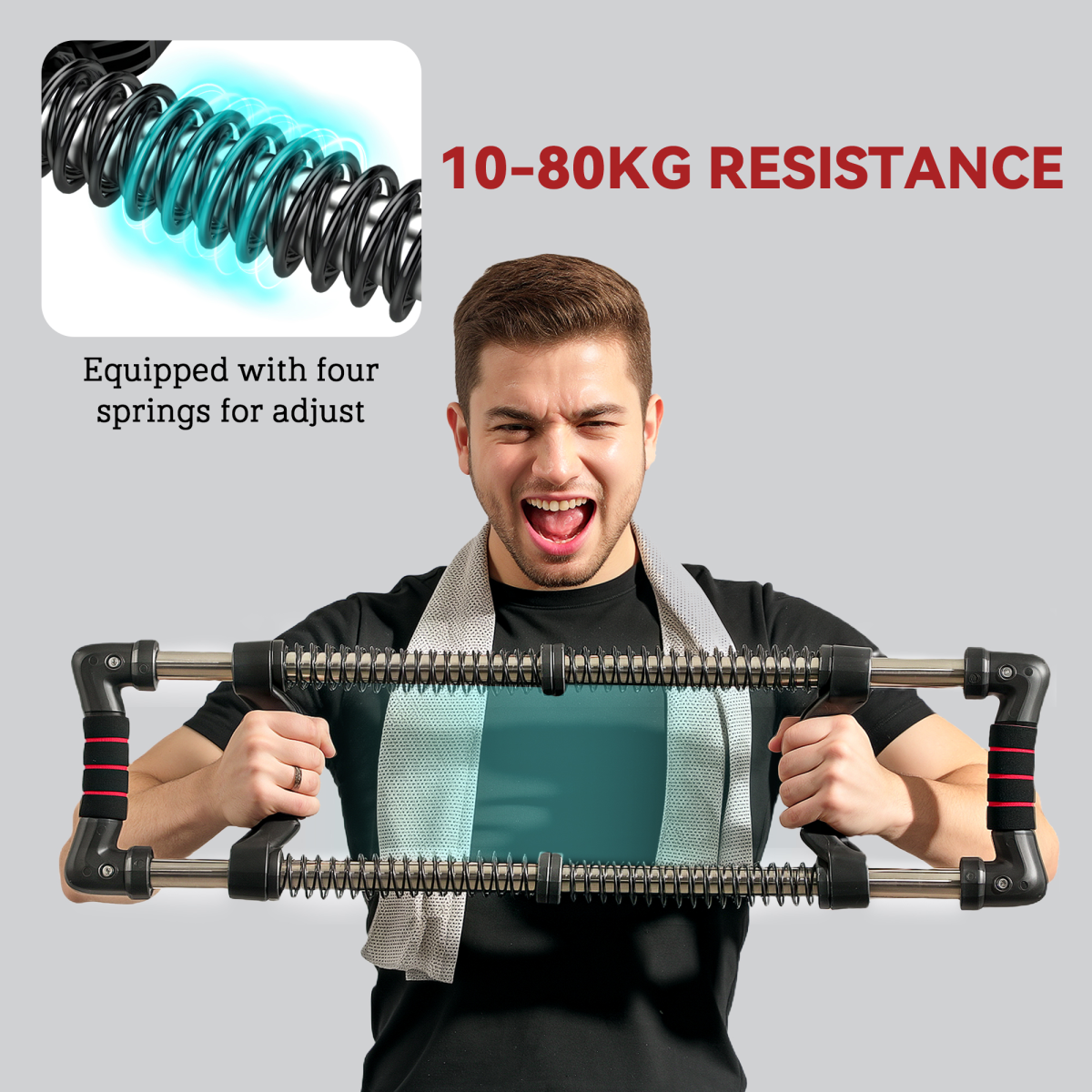 SPORTNOW Chest Expander with 10-50kg Adjustable Resistance for Men, Women