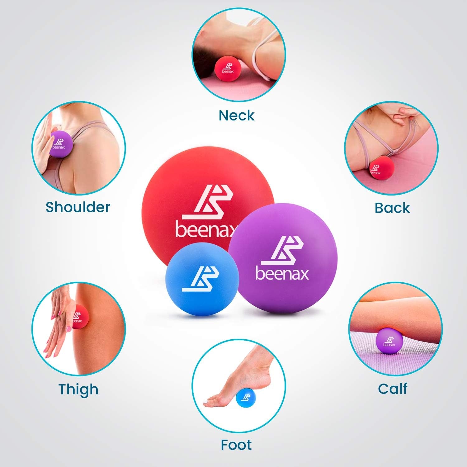 Lacrosse Massage Ball (Set of 3) - Trigger Point, Myofascial Release, Plantar Fasciitis, Deep Tissue, Yoga, Pilates, Rehab, Physio - Shoulders, Neck, Back, Foot, Body