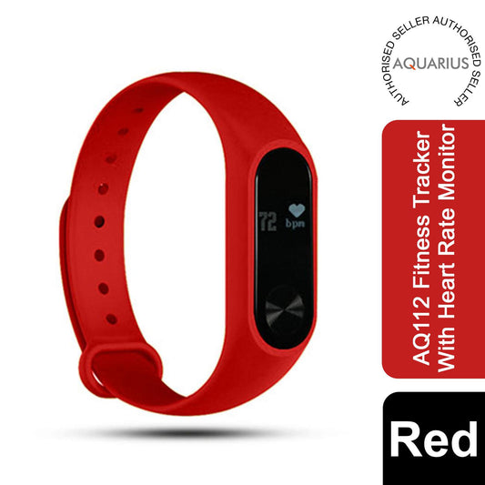 Aquarius AQ112 Fitness Tracker – Red | Heart Rate & Activity Monitor | OLED Screen | 15-Day Battery